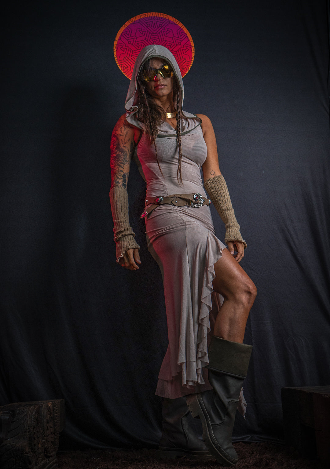 Long Dress / Mesh - Hooded DESERT FLOWER